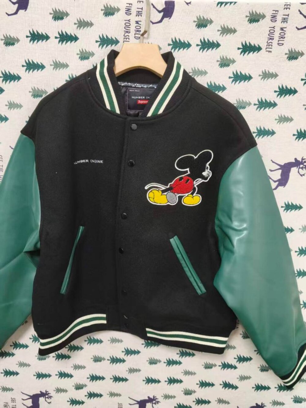 Supreme x Number (N)ine Mickey Varsity Jacket, Black & Green